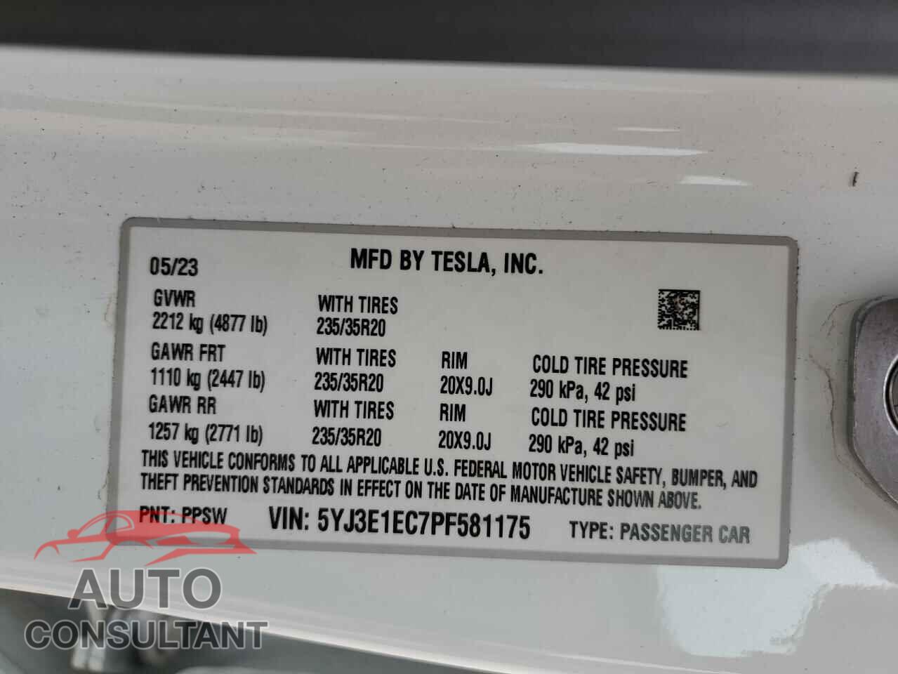 TESLA MODEL 3 2023 - 5YJ3E1EC7PF581175
