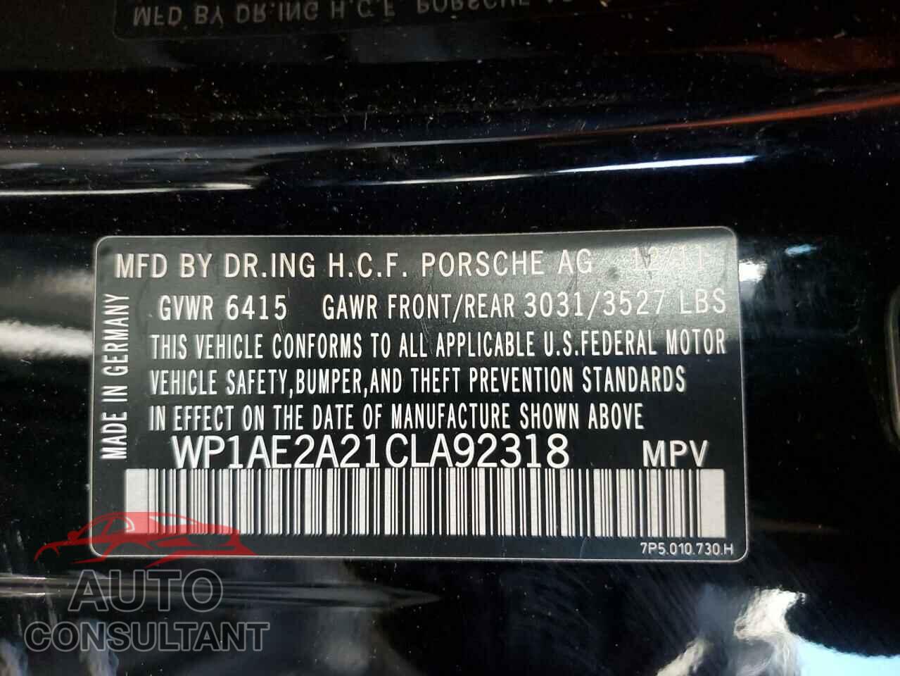 PORSCHE CAYENNE 2012 - WP1AE2A21CLA92318