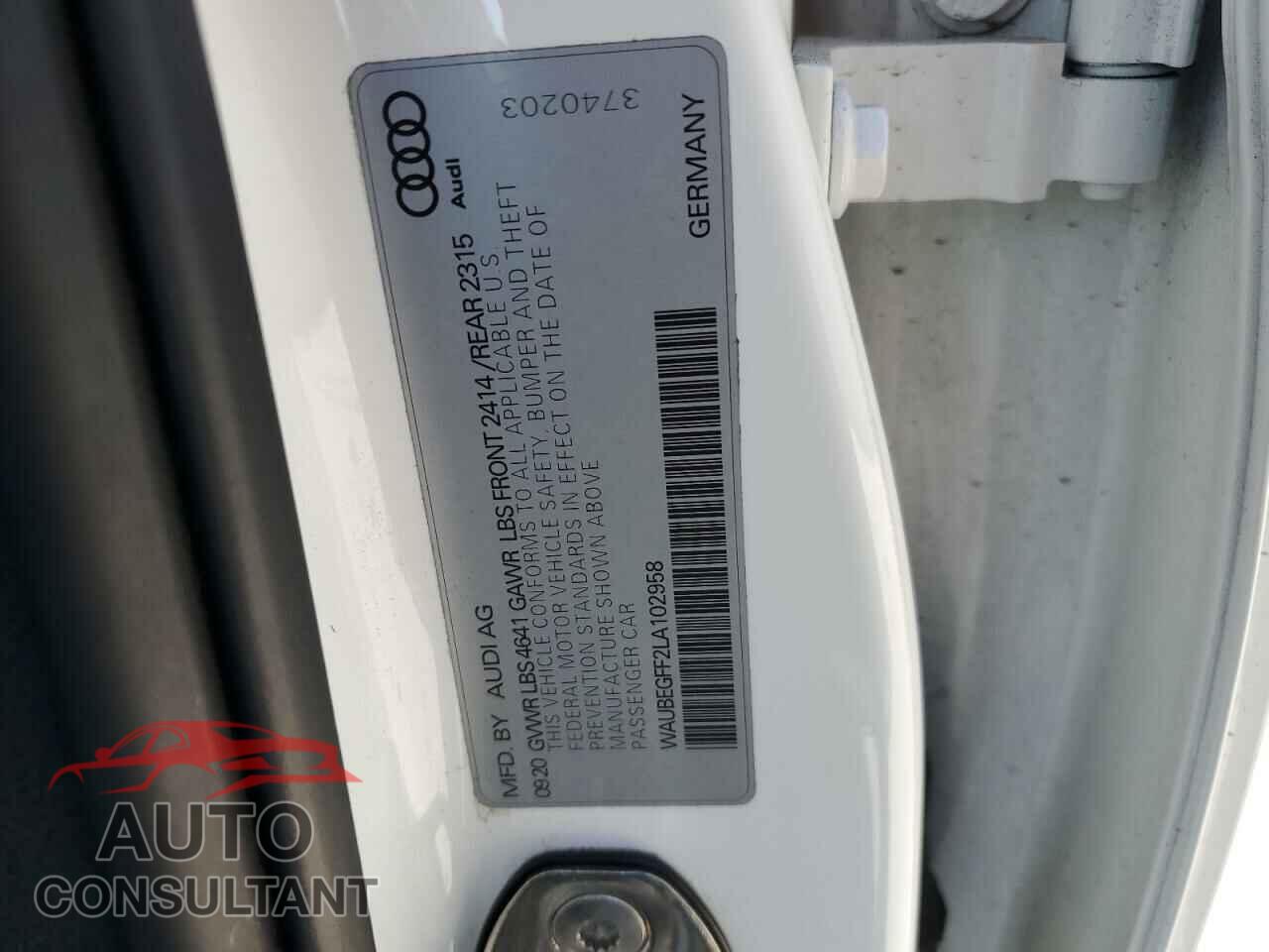 AUDI A3 2020 - WAUBEGFF2LA102958