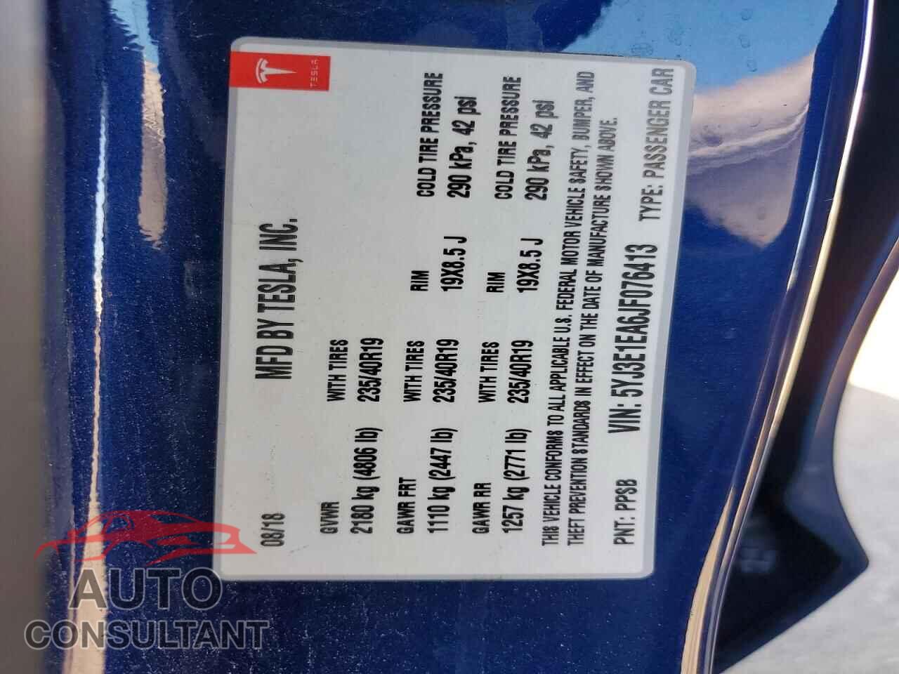 TESLA MODEL 3 2018 - 5YJ3E1EA6JF076413