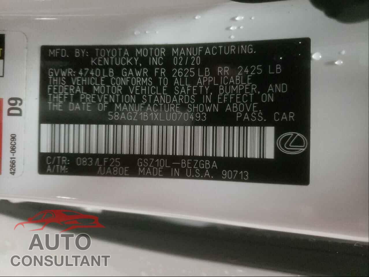 LEXUS ES350 2020 - 58AGZ1B1XLU070493