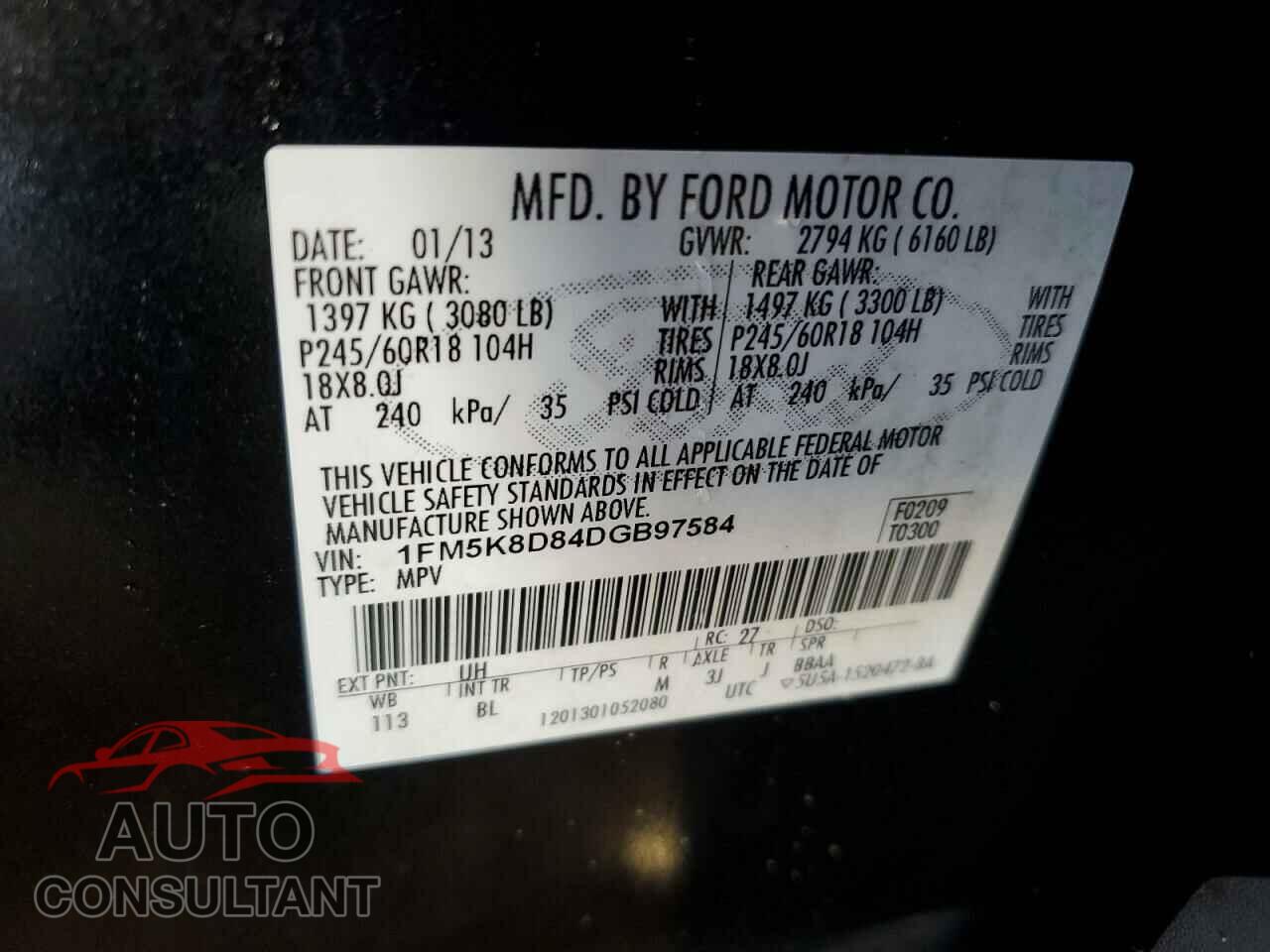 FORD EXPLORER 2013 - 1FM5K8D84DGB97584