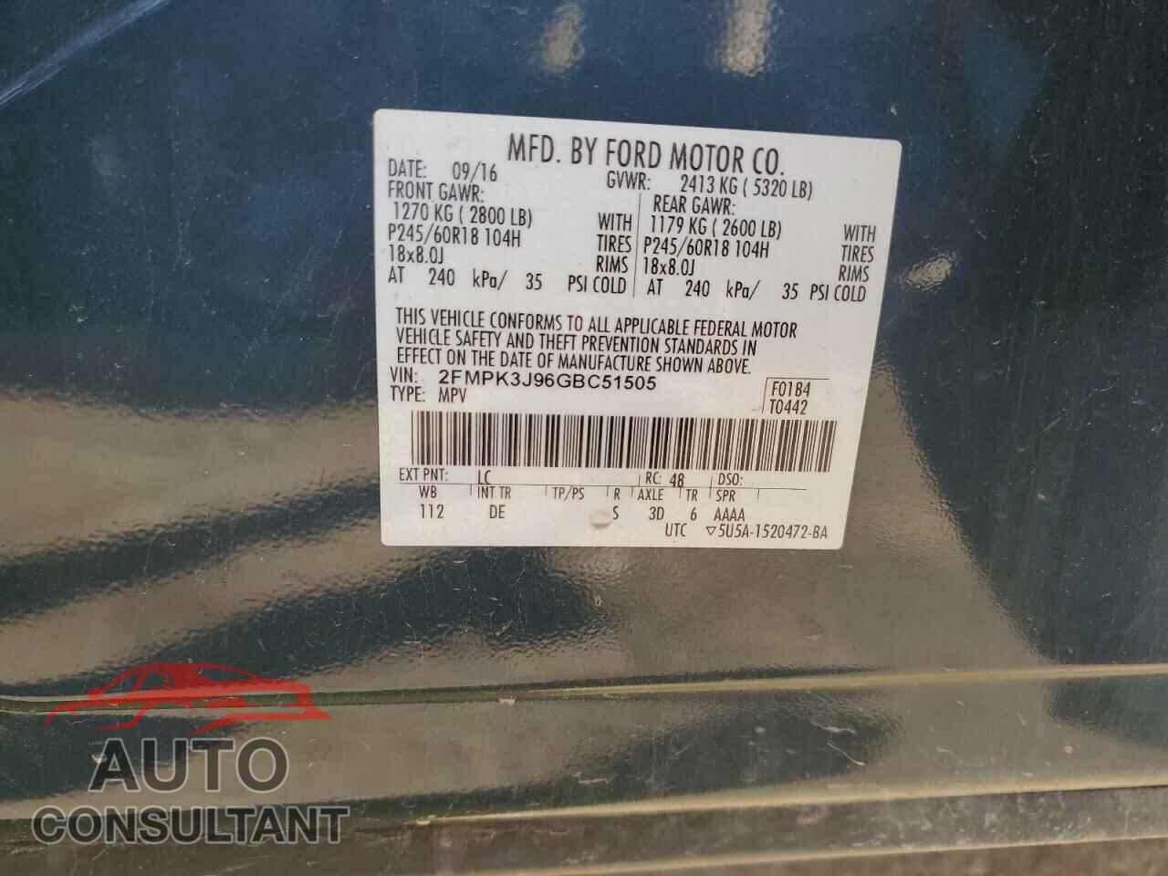 FORD EDGE 2016 - 2FMPK3J96GBC51505