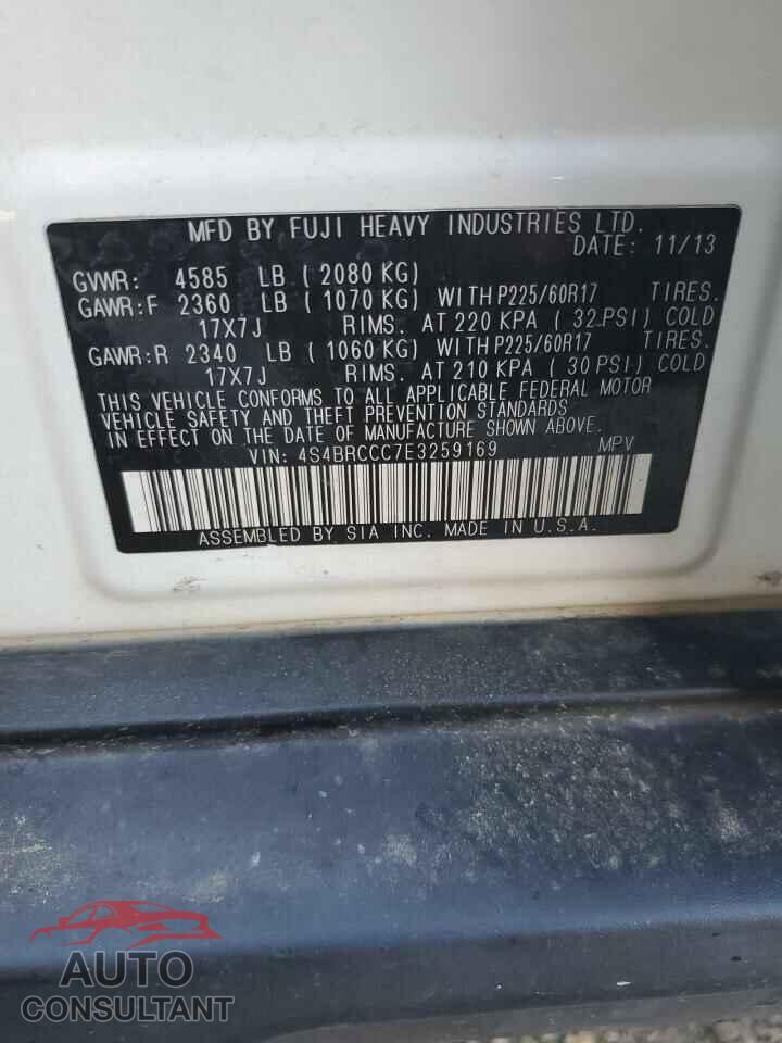 SUBARU OUTBACK 2014 - 4S4BRCCC7E3259169