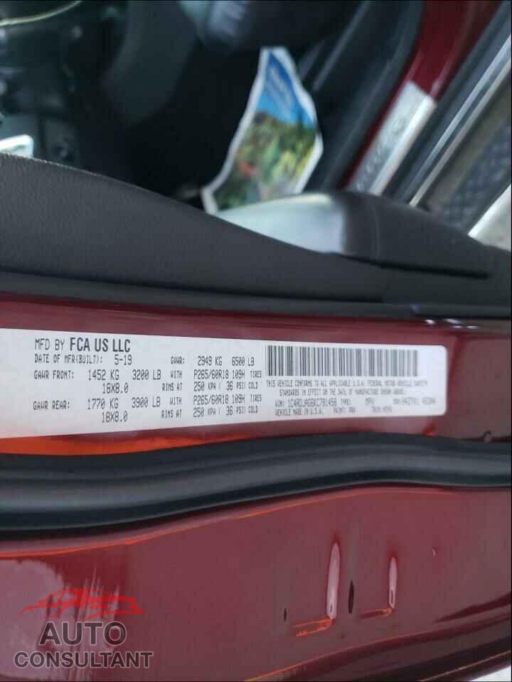 DODGE DURANGO 2019 - 1C4RDJAG6KC781458