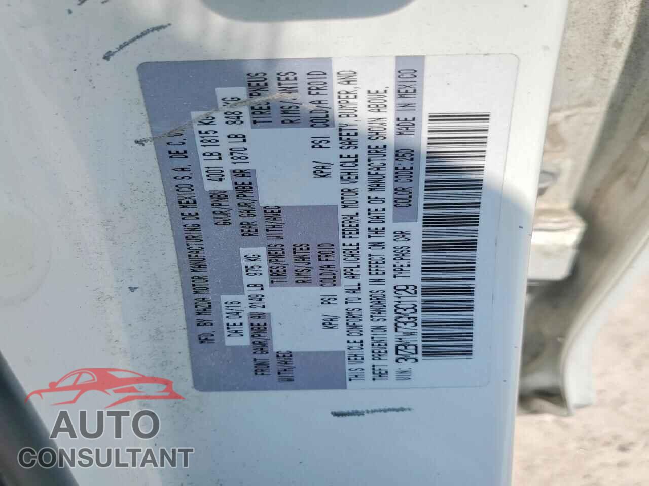 MAZDA 3 2016 - 3MZBM1W73GM301129