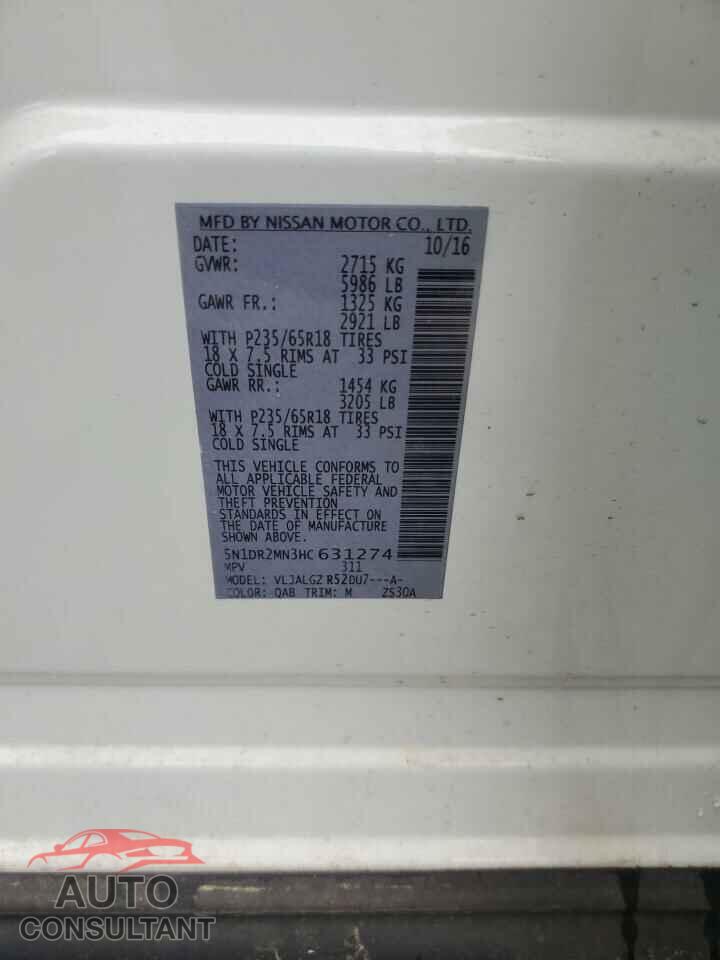 NISSAN PATHFINDER 2017 - 5N1DR2MN3HC631274