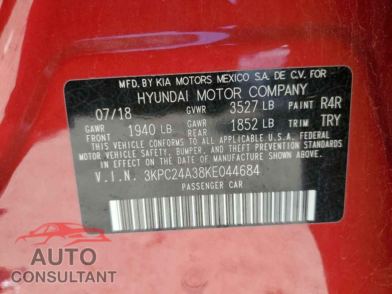 HYUNDAI ACCENT 2019 - 3KPC24A38KE044684