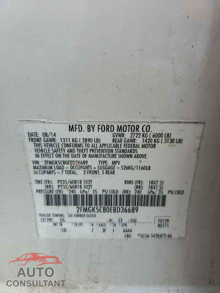 FORD FLEX 2014 - 2FMGK5C80EBD36689