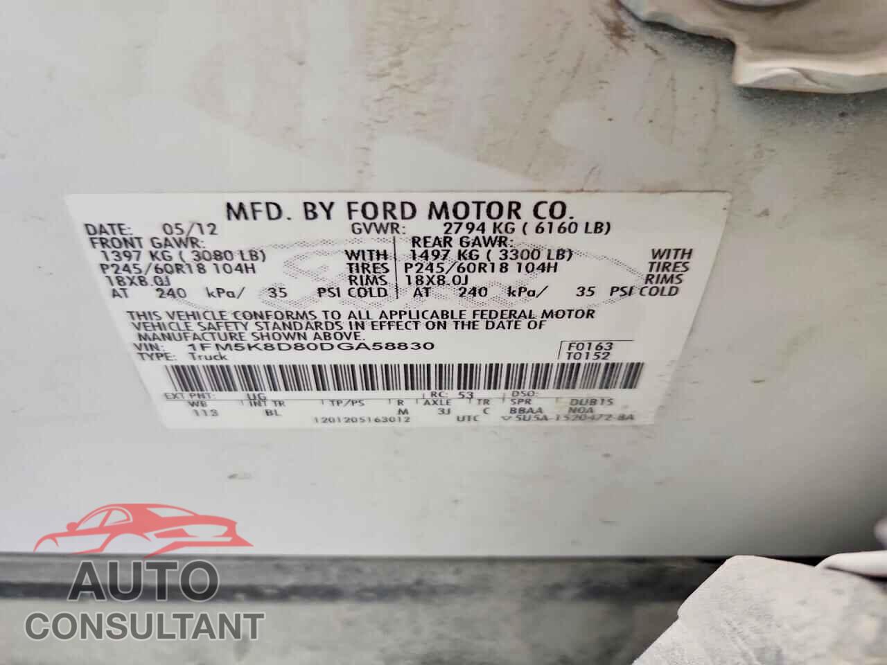 FORD EXPLORER 2013 - 1FM5K8D80DGA58830