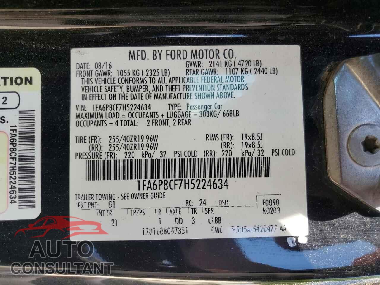 FORD MUSTANG 2017 - 1FA6P8CF7H5224634