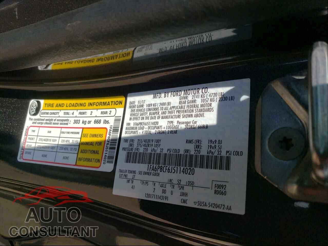 FORD MUSTANG 2018 - 1FA6P8CF6J5114020