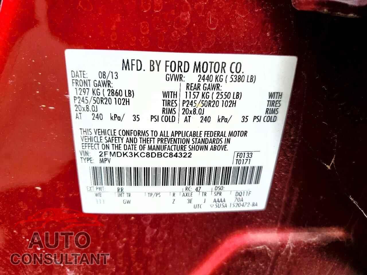FORD EDGE 2013 - 2FMDK3KC8DBC84322
