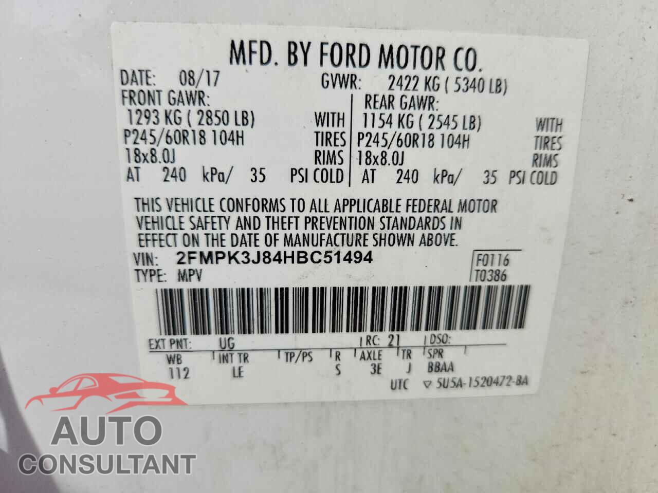 FORD EDGE 2017 - 2FMPK3J84HBC51494