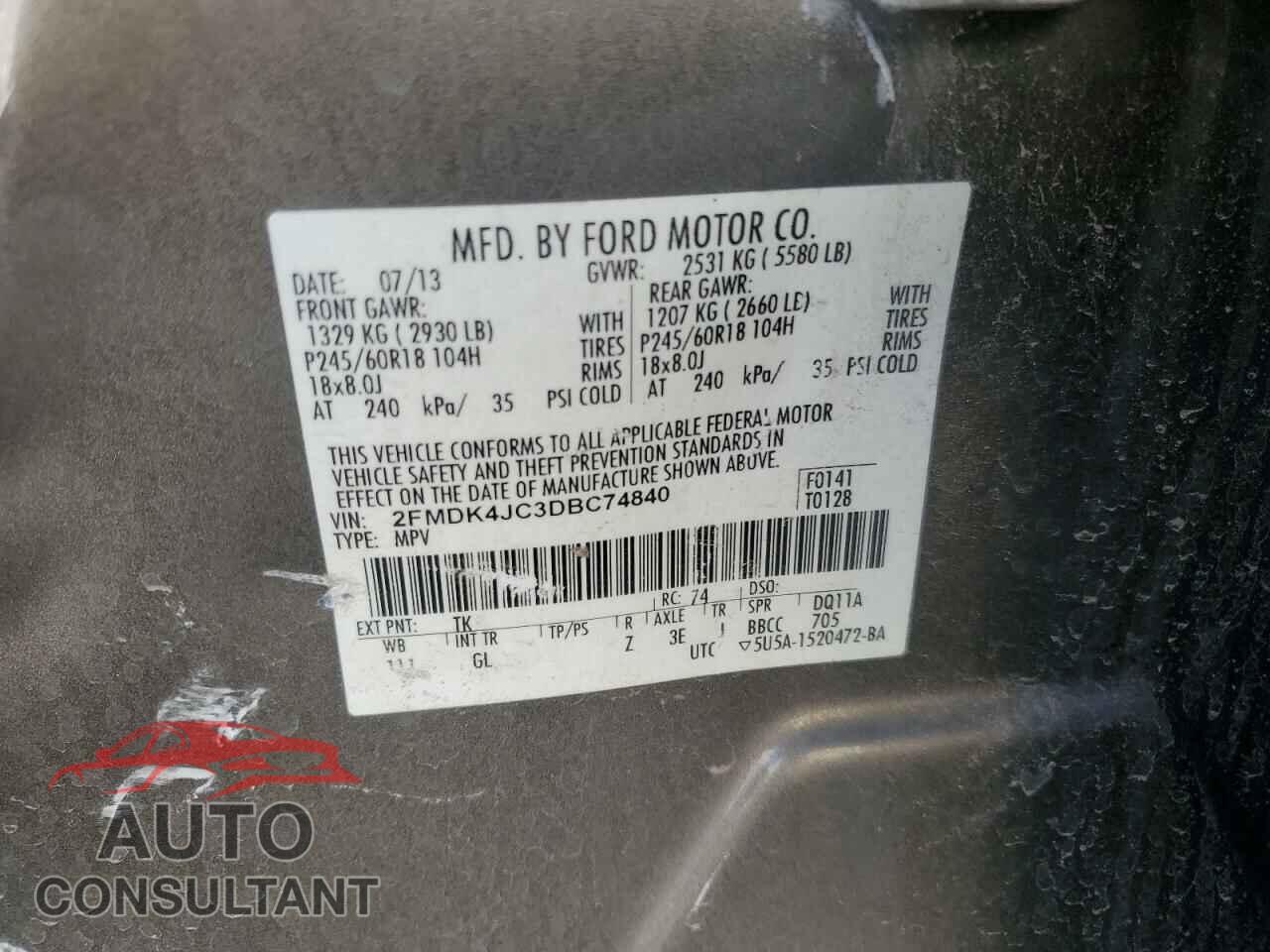 FORD EDGE 2013 - 2FMDK4JC3DBC74840