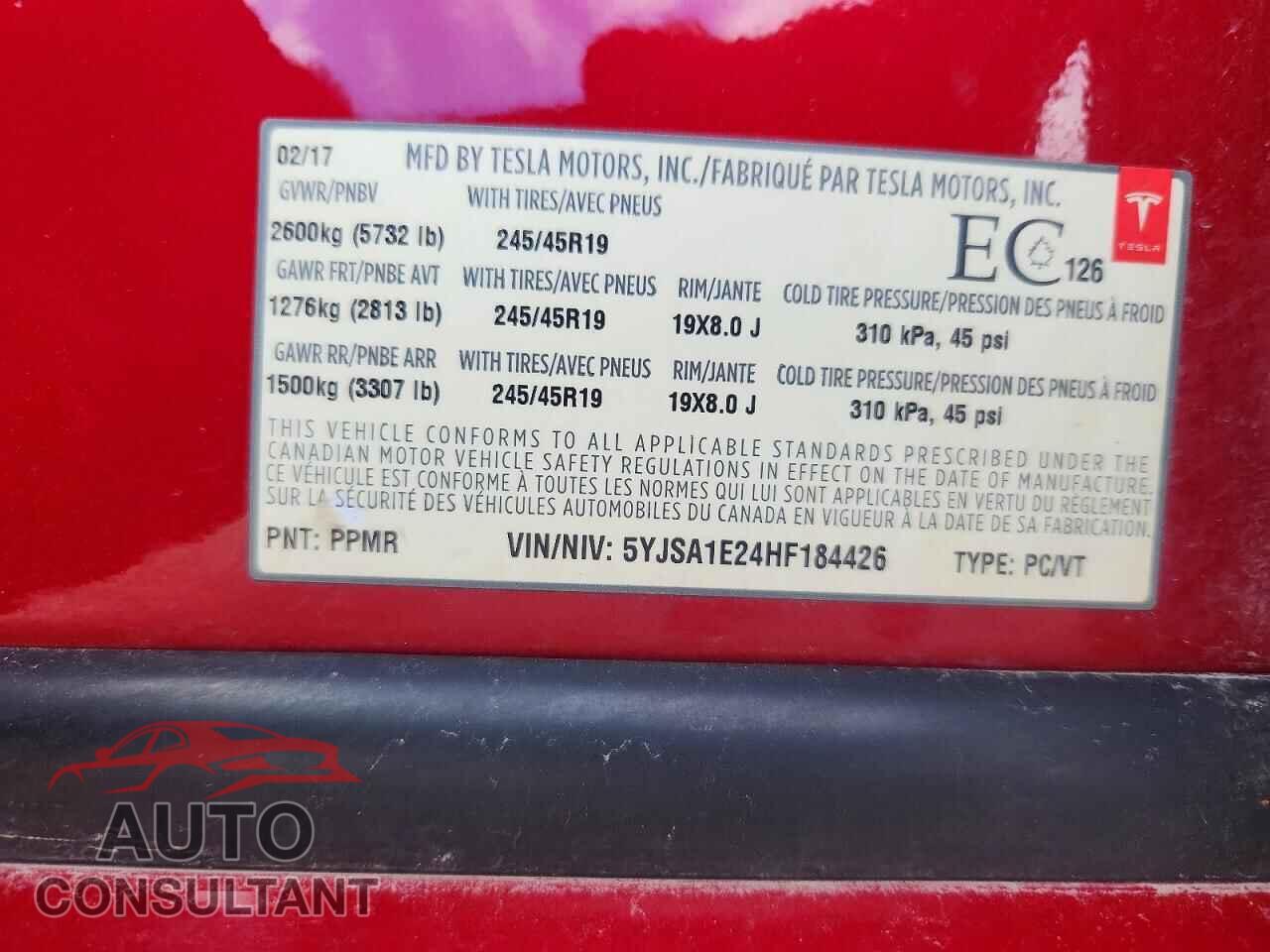 TESLA MODEL S 2017 - 5YJSA1E24HF184426