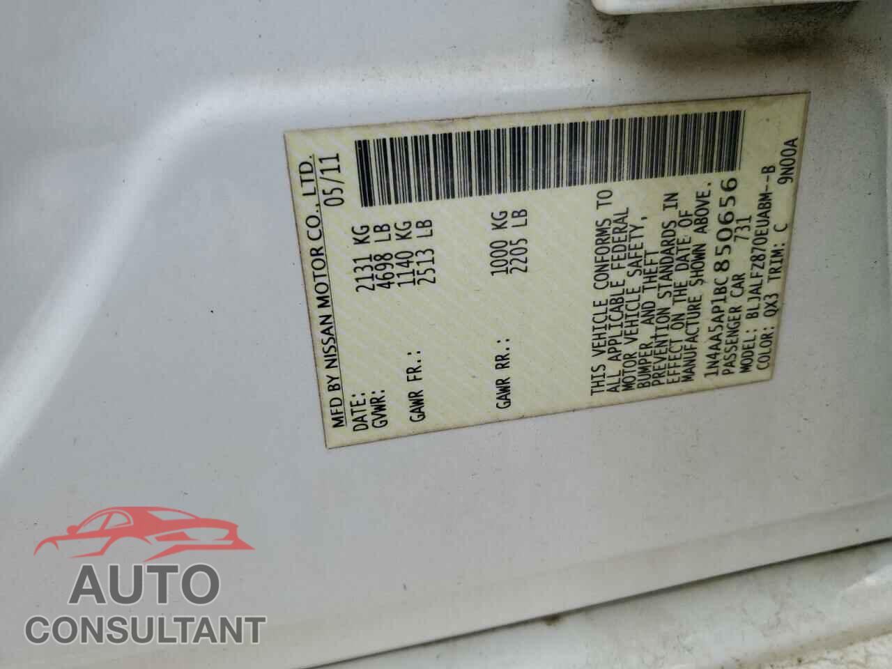 NISSAN MAXIMA 2011 - 1N4AA5AP1BC850656
