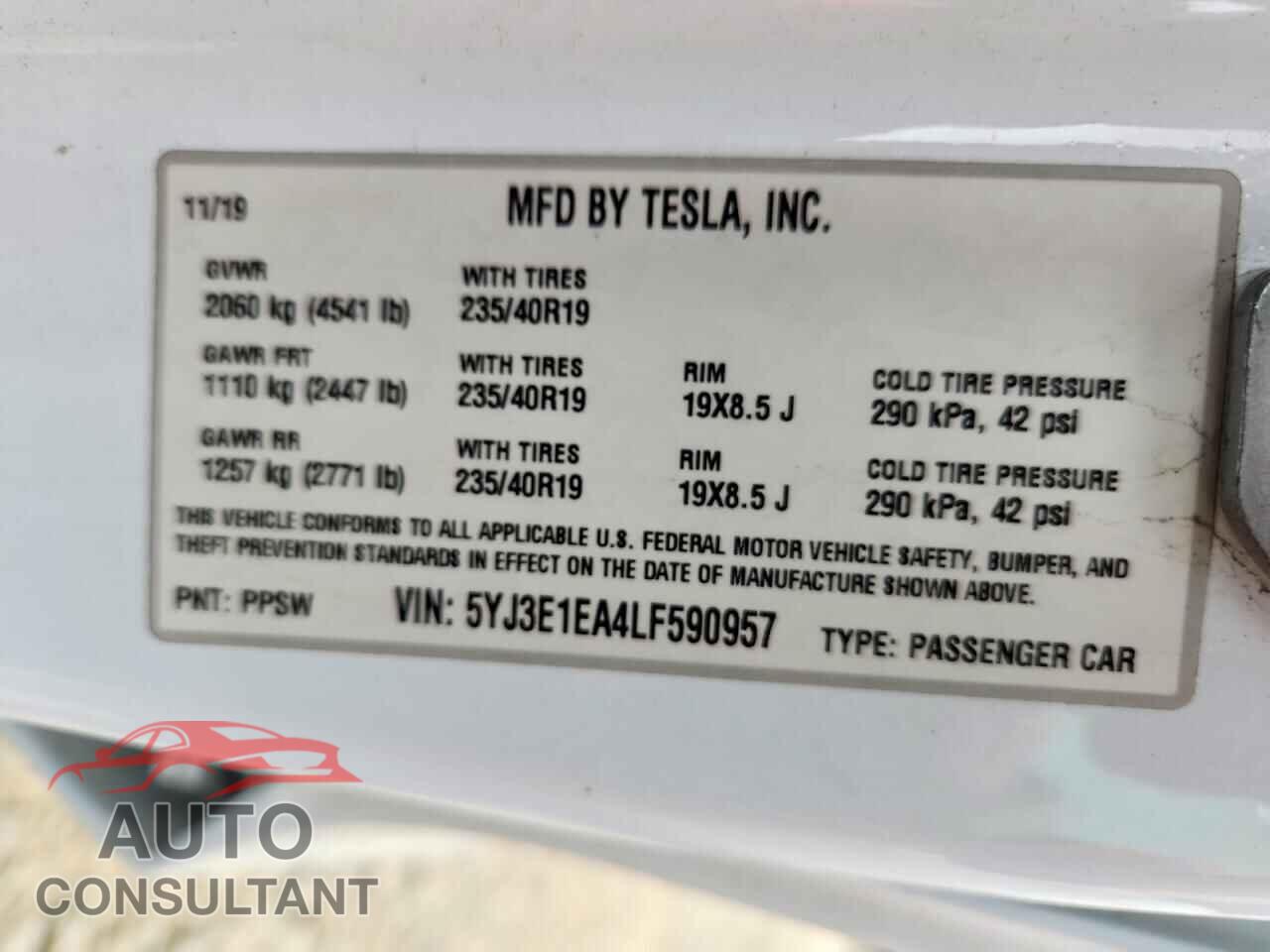 TESLA MODEL 3 2020 - 5YJ3E1EA4LF590957
