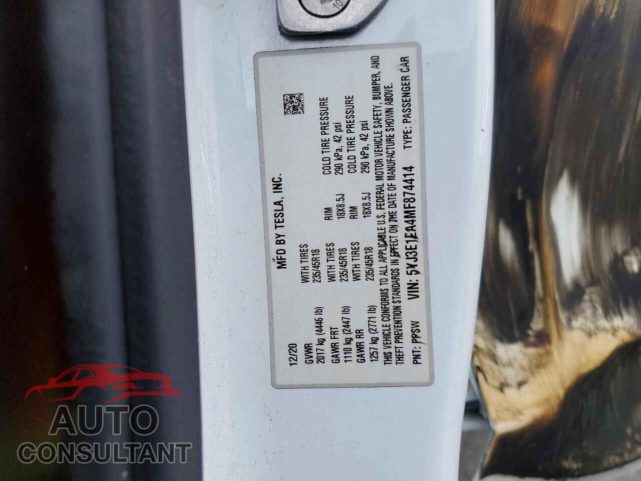 TESLA MODEL 3 2021 - 5YJ3E1EA4MF874414