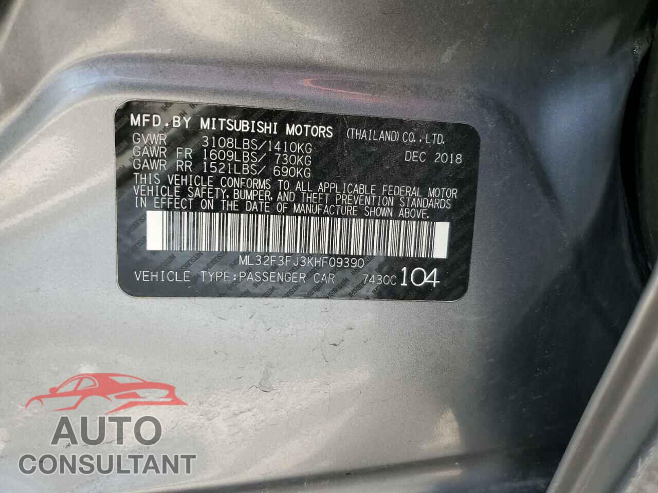 MITSUBISHI MIRAGE 2019 - ML32F3FJ3KHF09390