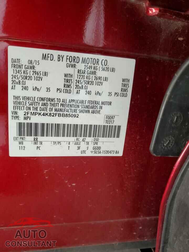 FORD EDGE 2015 - 2FMPK4K82FBB85092
