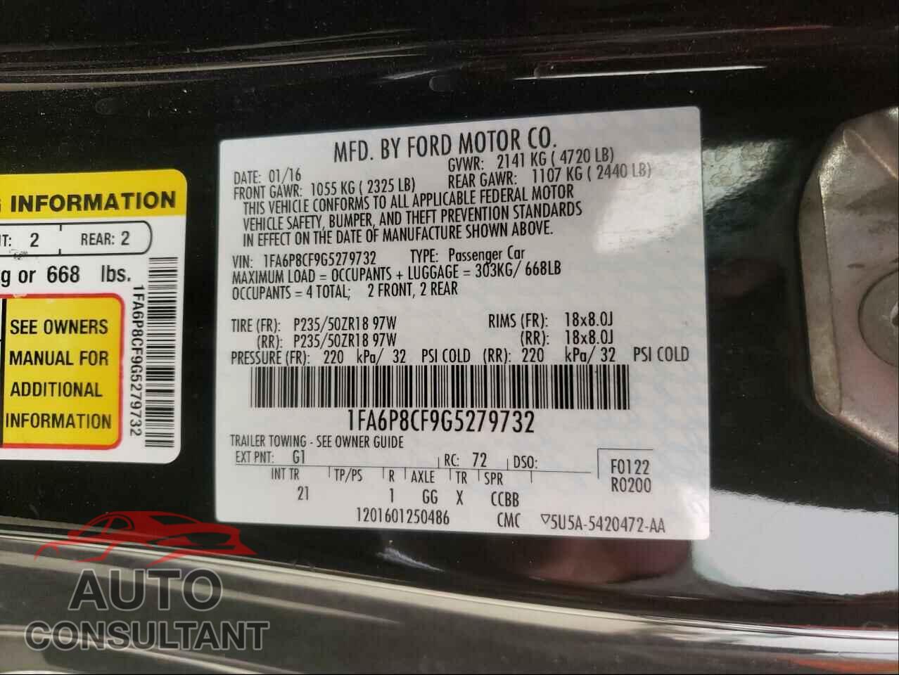 FORD MUSTANG 2016 - 1FA6P8CF9G5279732