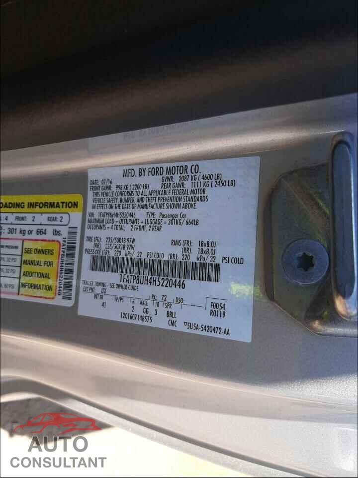 FORD MUSTANG 2017 - 1FATP8UH4H5220446