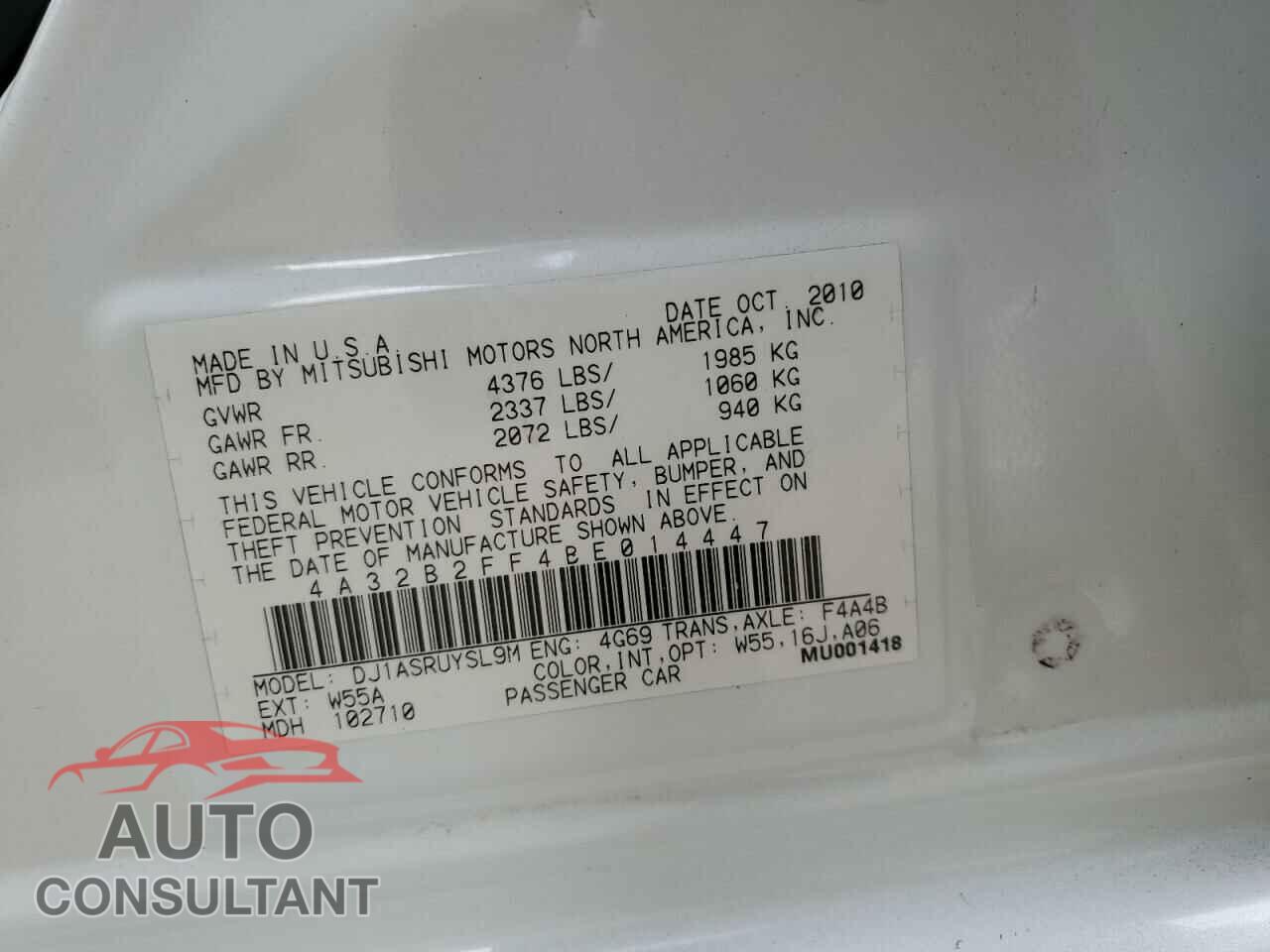 MITSUBISHI GALANT 2011 - 4A32B2FF4BE014447