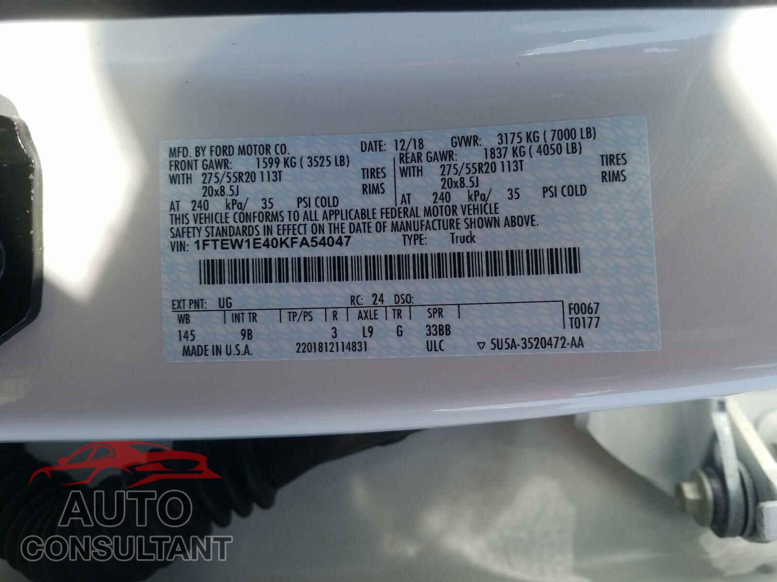 FORD F150 2019 - 1FTEW1E40KFA54047