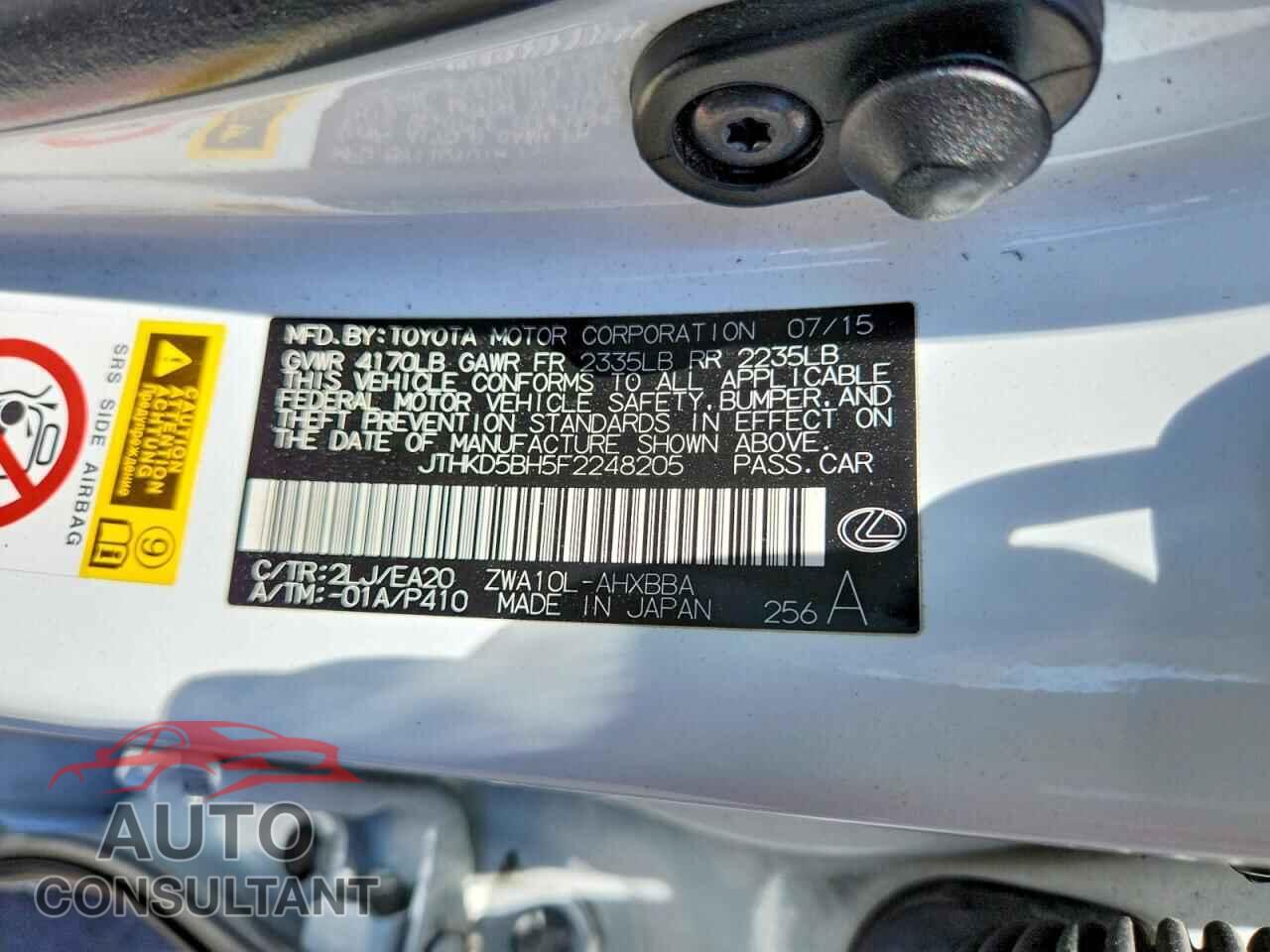 LEXUS CT 200 2015 - JTHKD5BH5F2248205