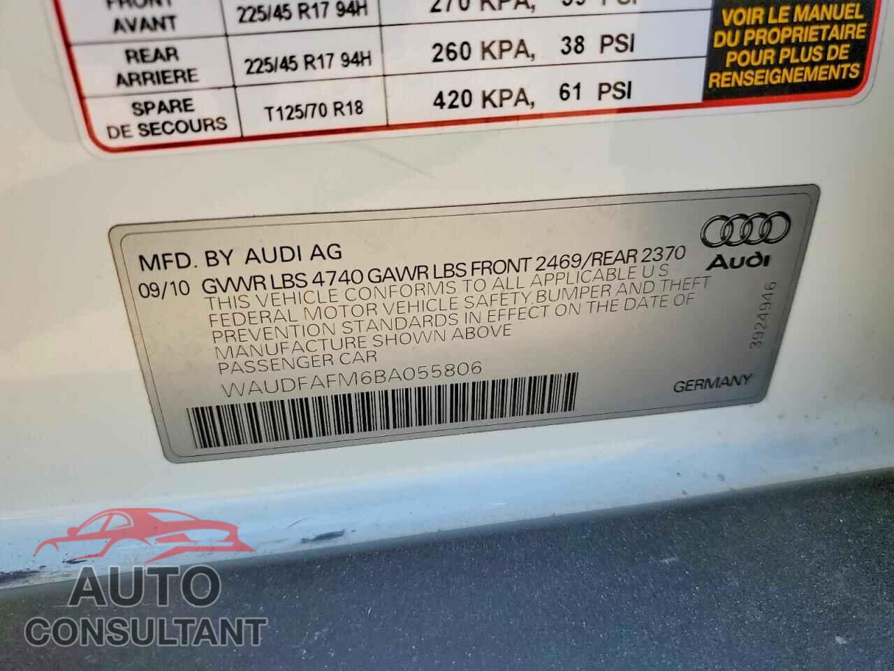 AUDI A3 2011 - WAUDFAFM6BA055806