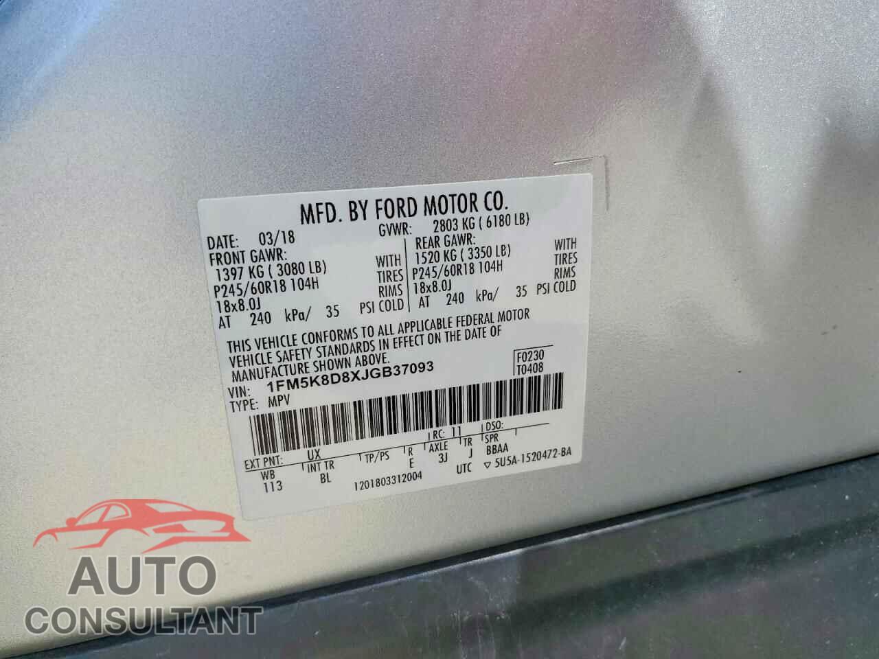 FORD EXPLORER 2018 - 1FM5K8D8XJGB37093