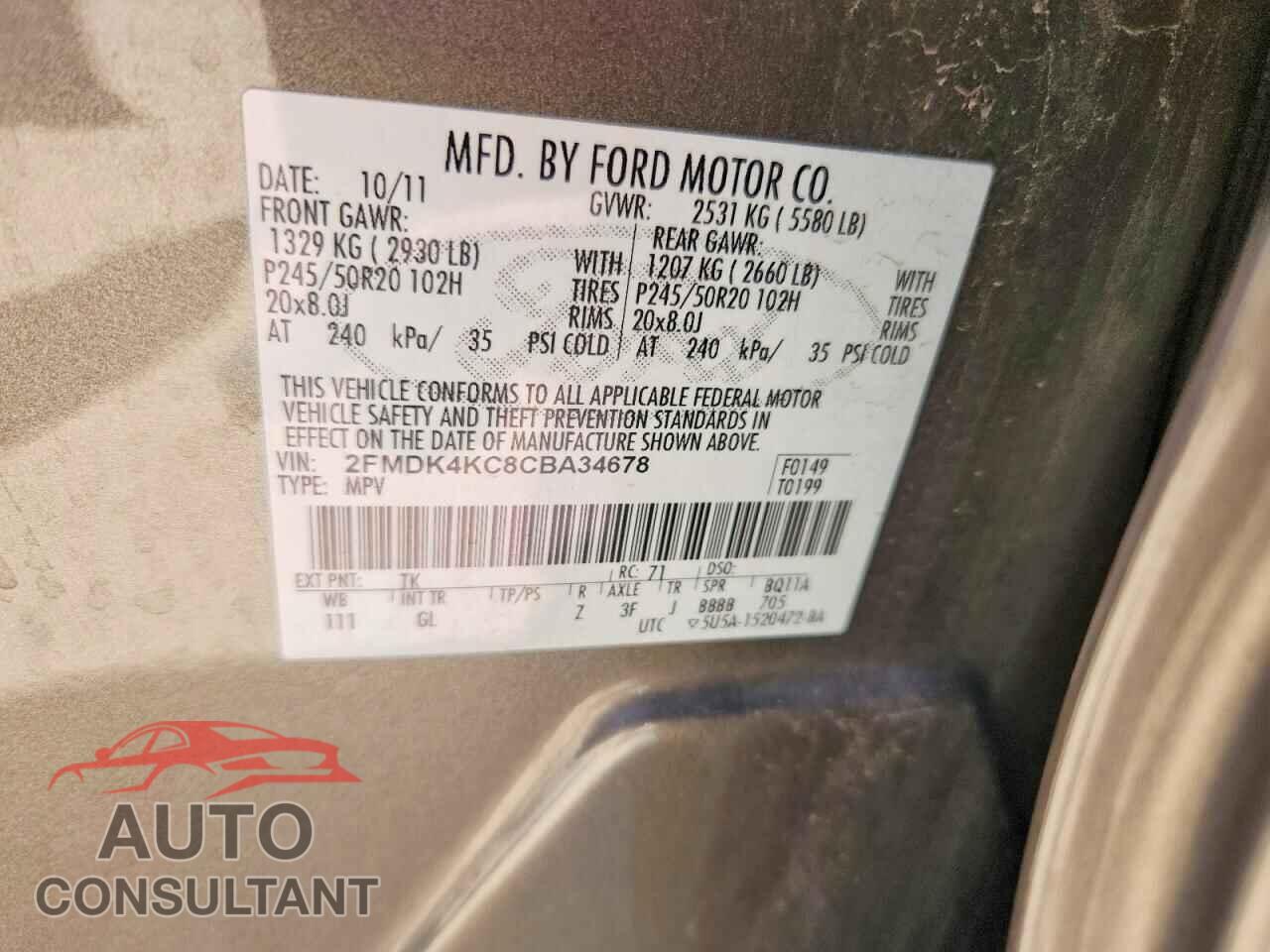 FORD EDGE 2012 - 2FMDK4KC8CBA34678