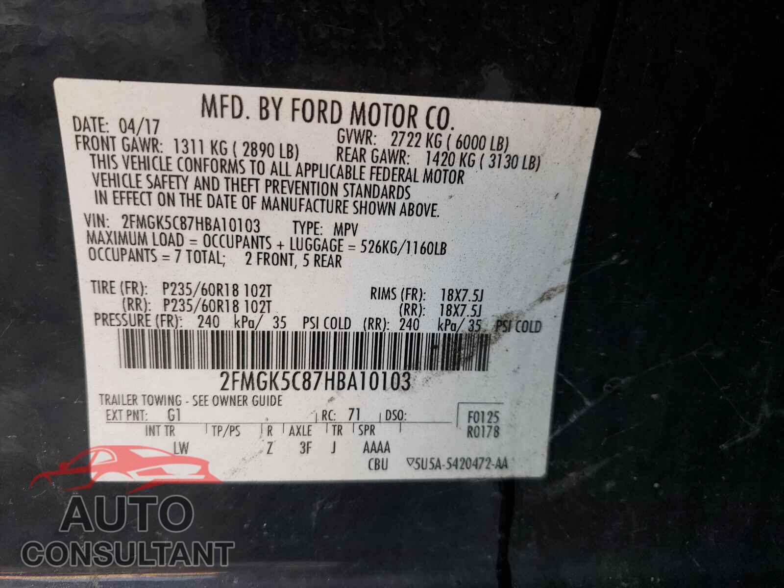 FORD FLEX 2017 - 2FMGK5C87HBA10103