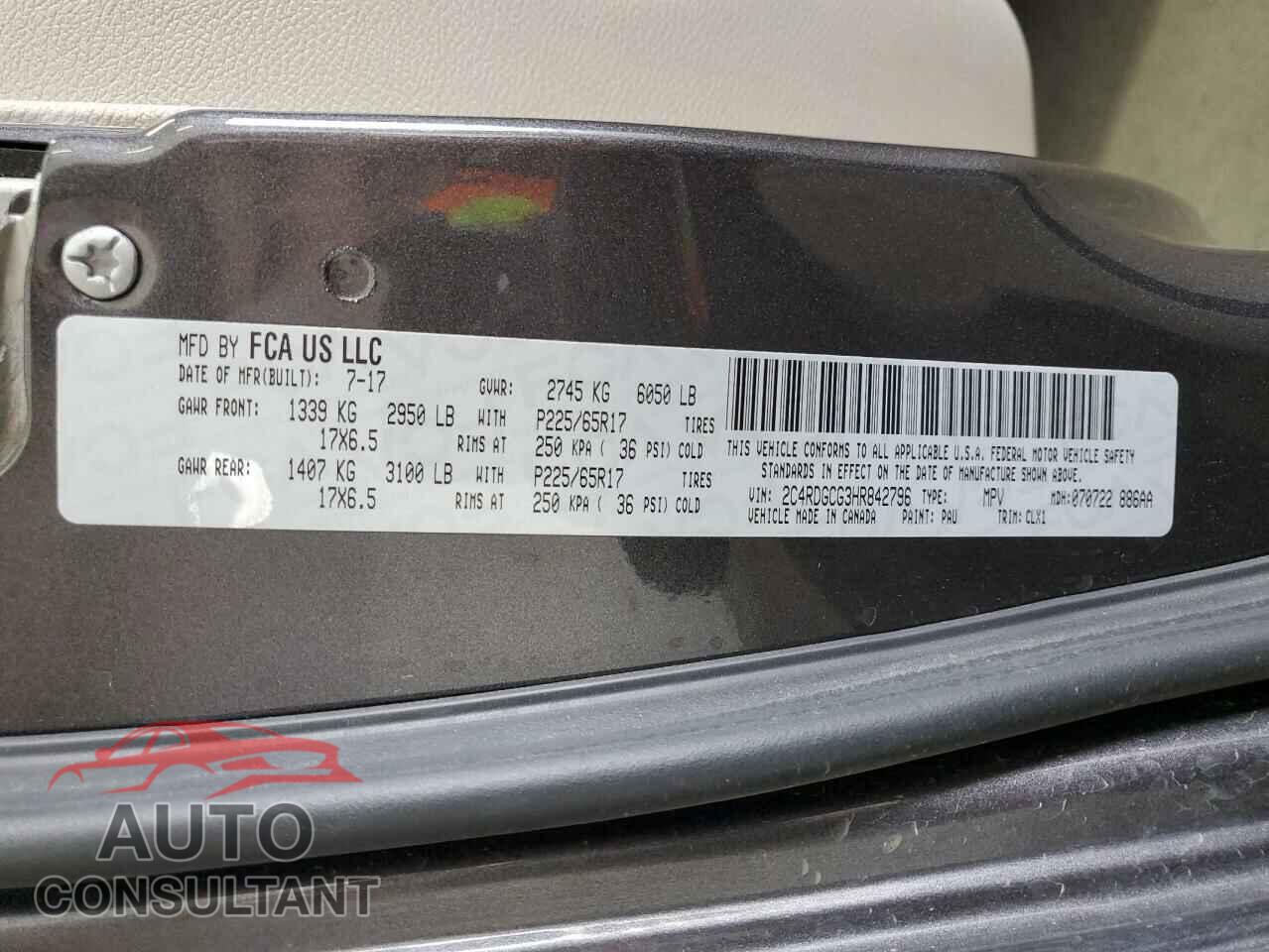 DODGE CARAVAN 2017 - 2C4RDGCG3HR842796