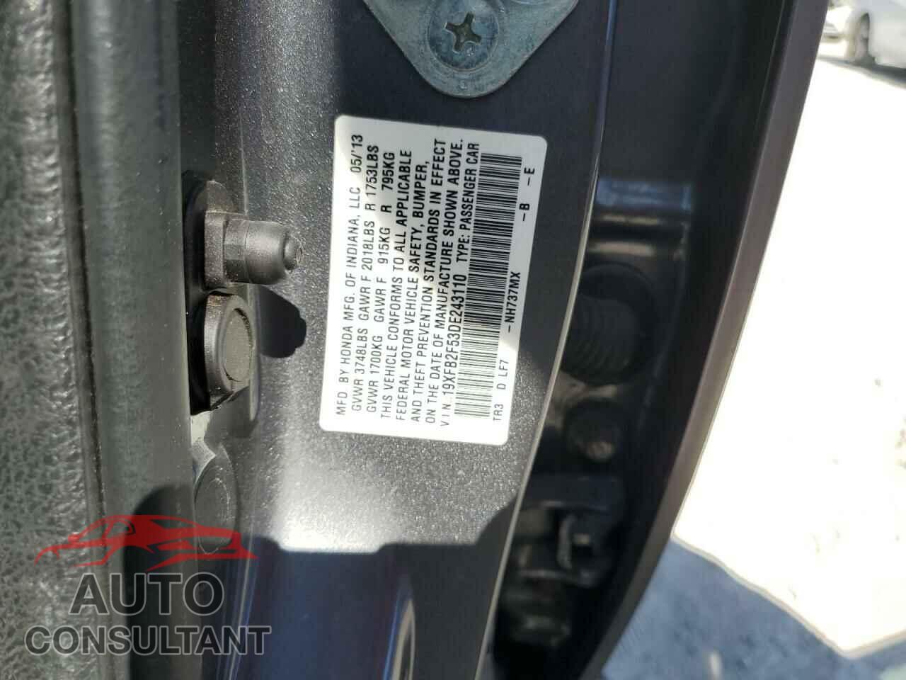 HONDA CIVIC 2013 - 19XFB2F53DE243110