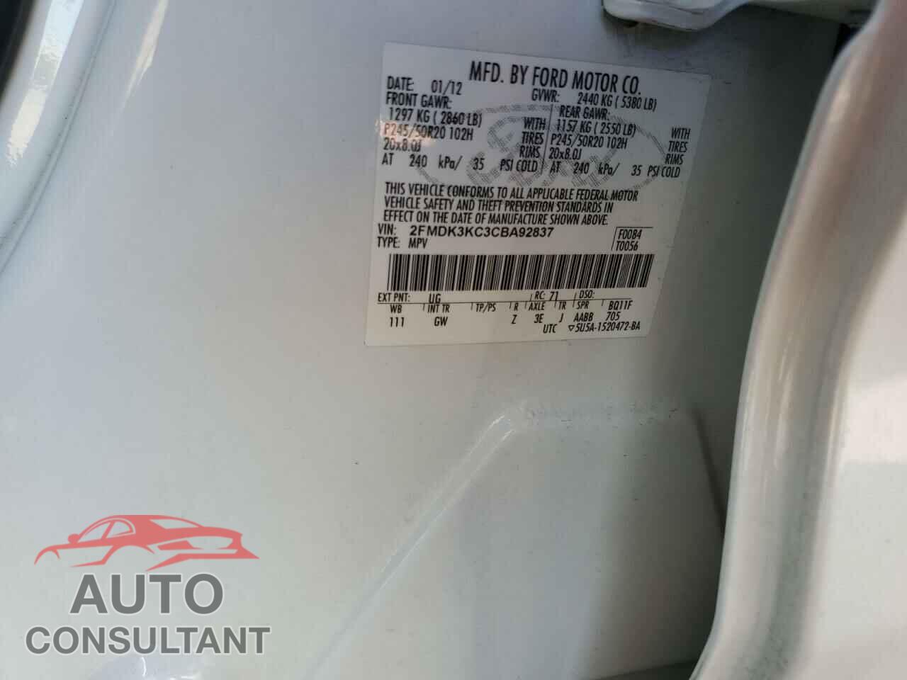 FORD EDGE 2012 - 2FMDK3KC3CBA92837