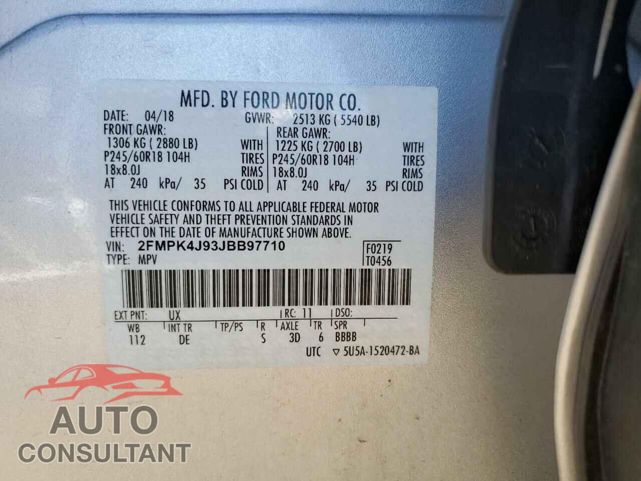 FORD EDGE 2018 - 2FMPK4J93JBB97710