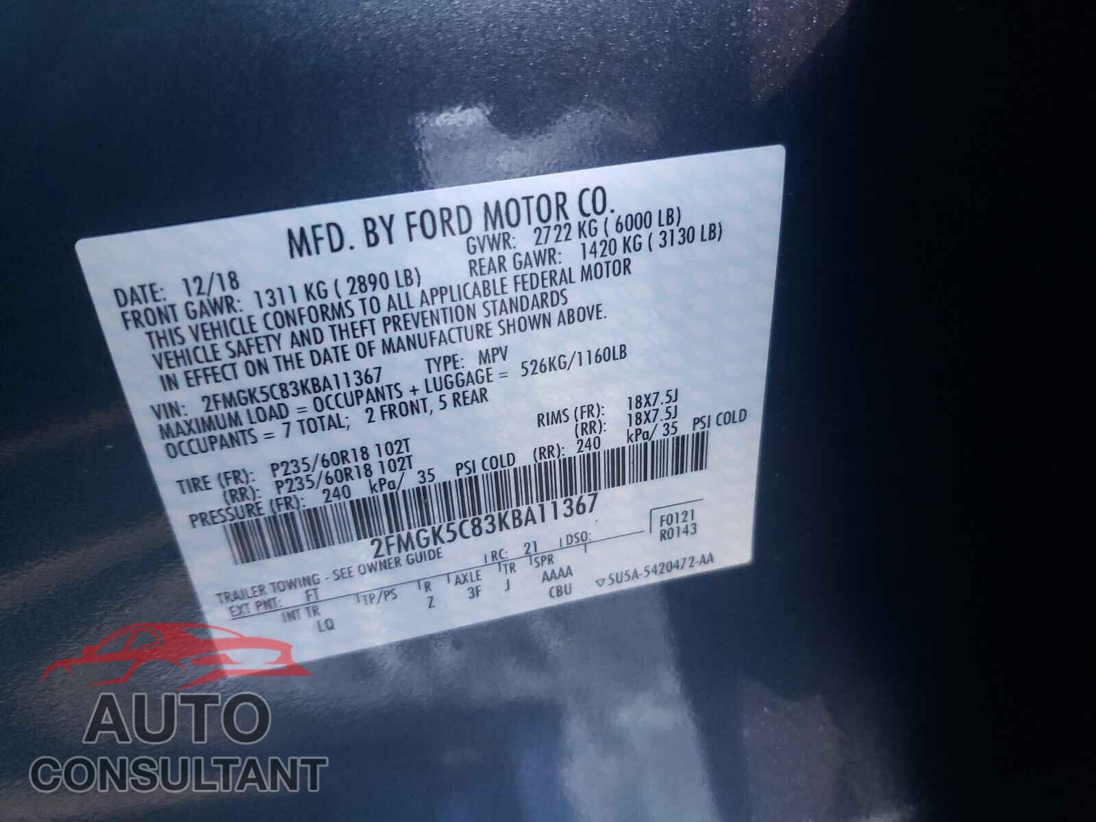 FORD FLEX 2019 - 2FMGK5C83KBA11367