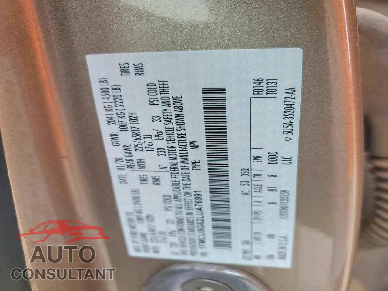 FORD ESCAPE 2020 - 1FMCU9G62LUA76991