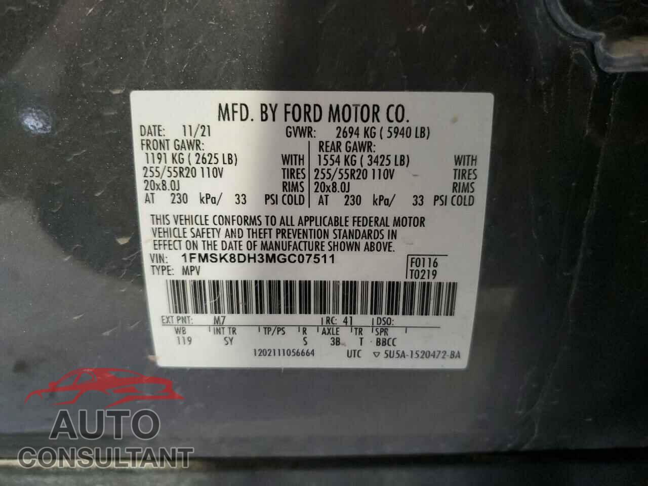 FORD EXPLORER 2021 - 1FMSK8DH3MGC07511