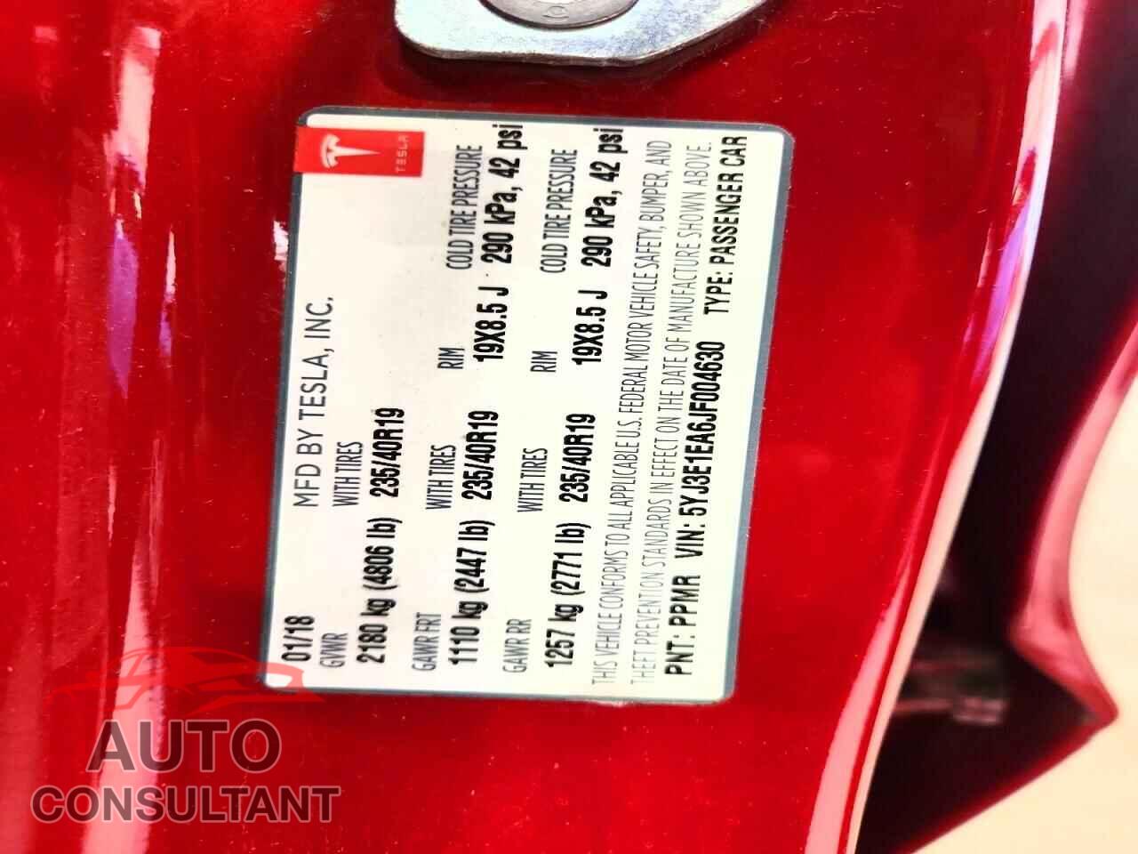 TESLA MODEL 3 2018 - 5YJ3E1EA6JF004630