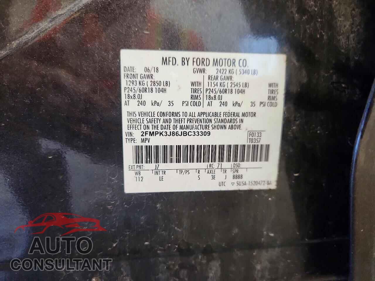 FORD EDGE 2018 - 2FMPK3J86JBC33309