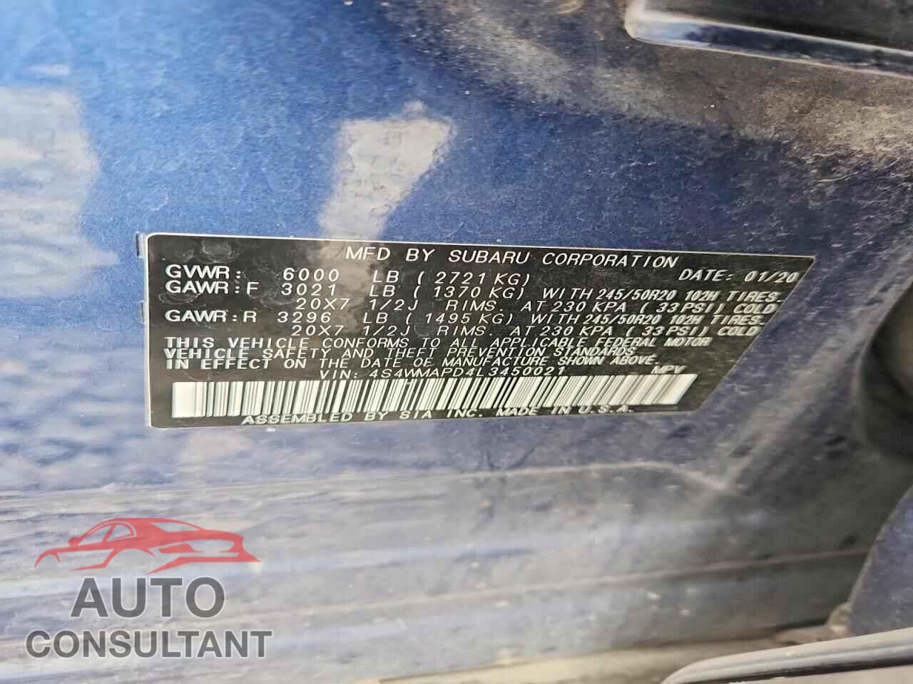 SUBARU ASCENT 2020 - 4S4WMAPD4L3450021