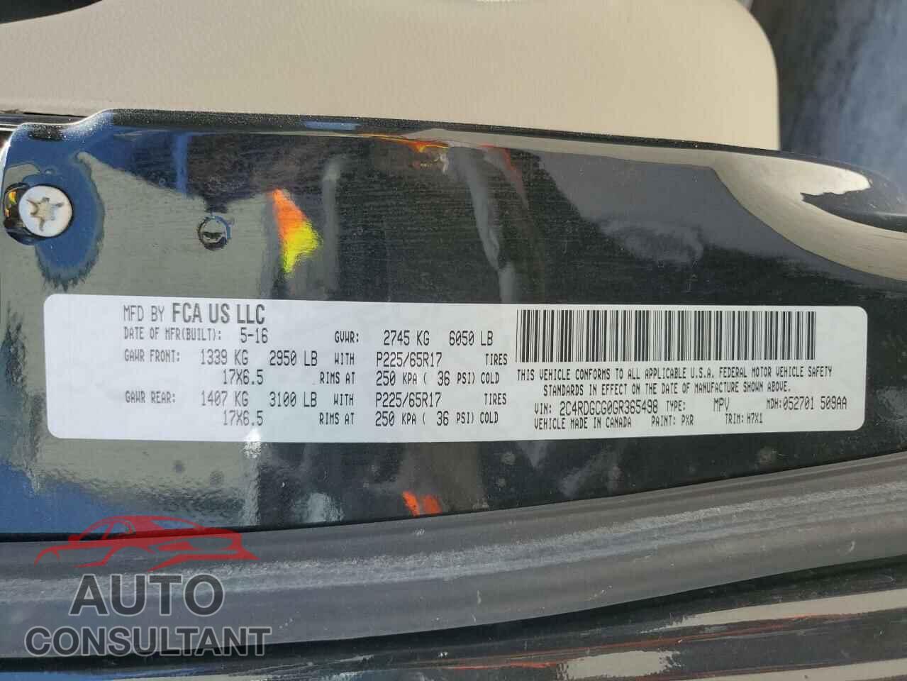 DODGE CARAVAN 2016 - 2C4RDGCG0GR365498