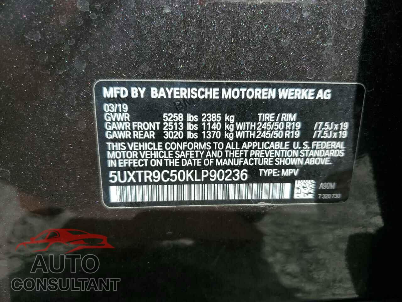 BMW X3 2019 - 5UXTR9C50KLP90236
