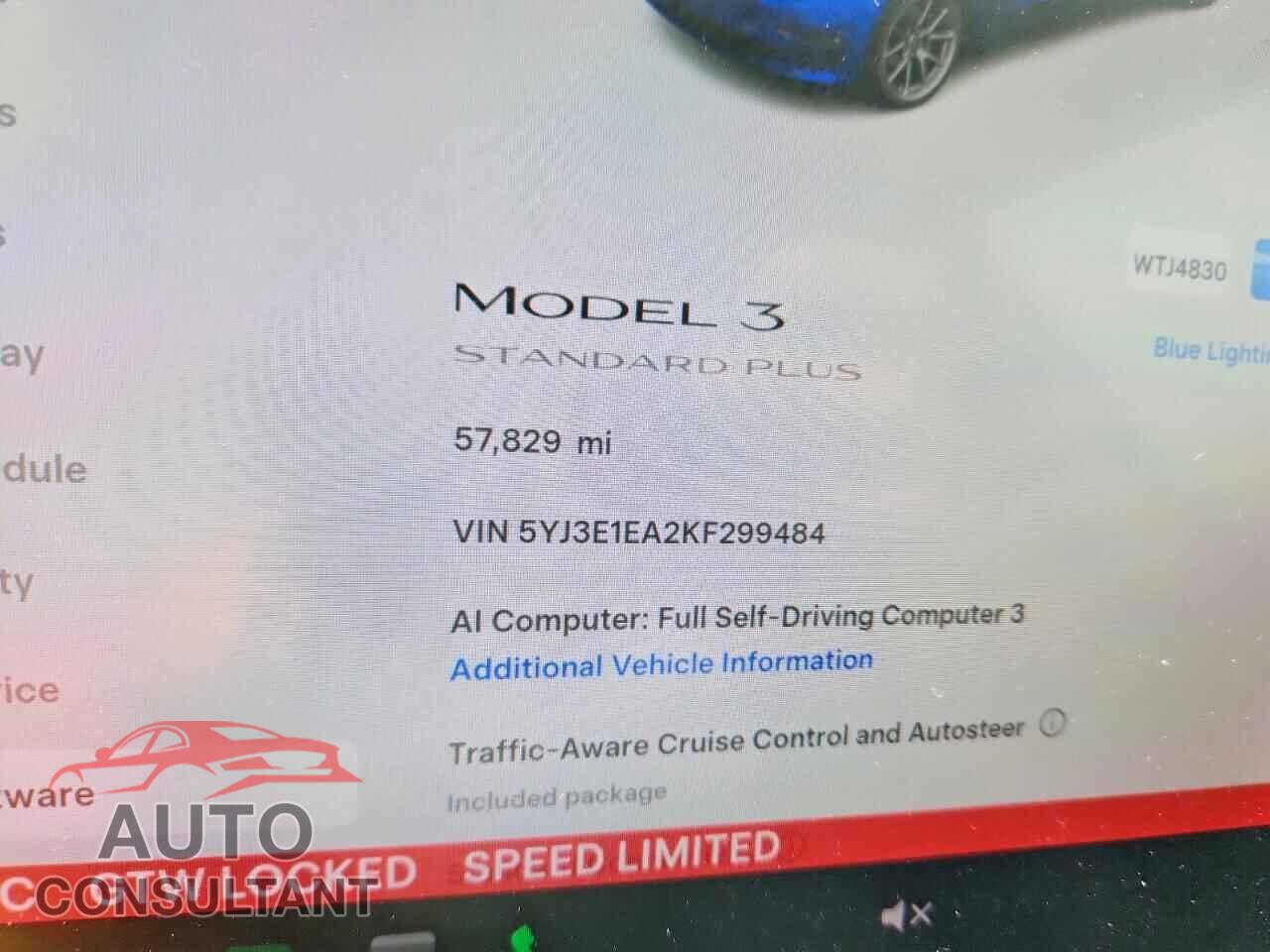 TESLA MODEL 3 2019 - 5YJ3E1EA2KF299484