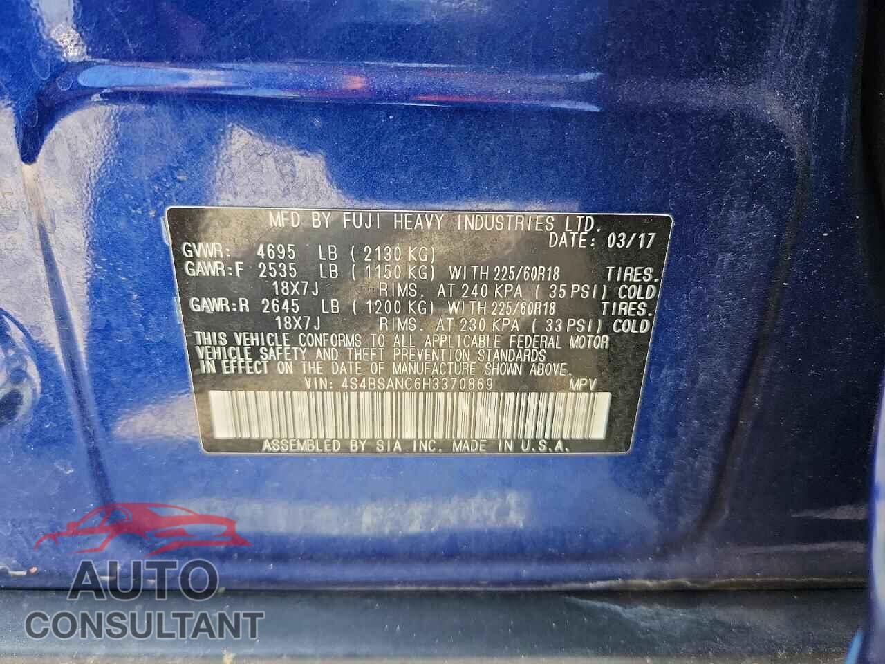 SUBARU OUTBACK 2017 - 4S4BSANC6H3370869