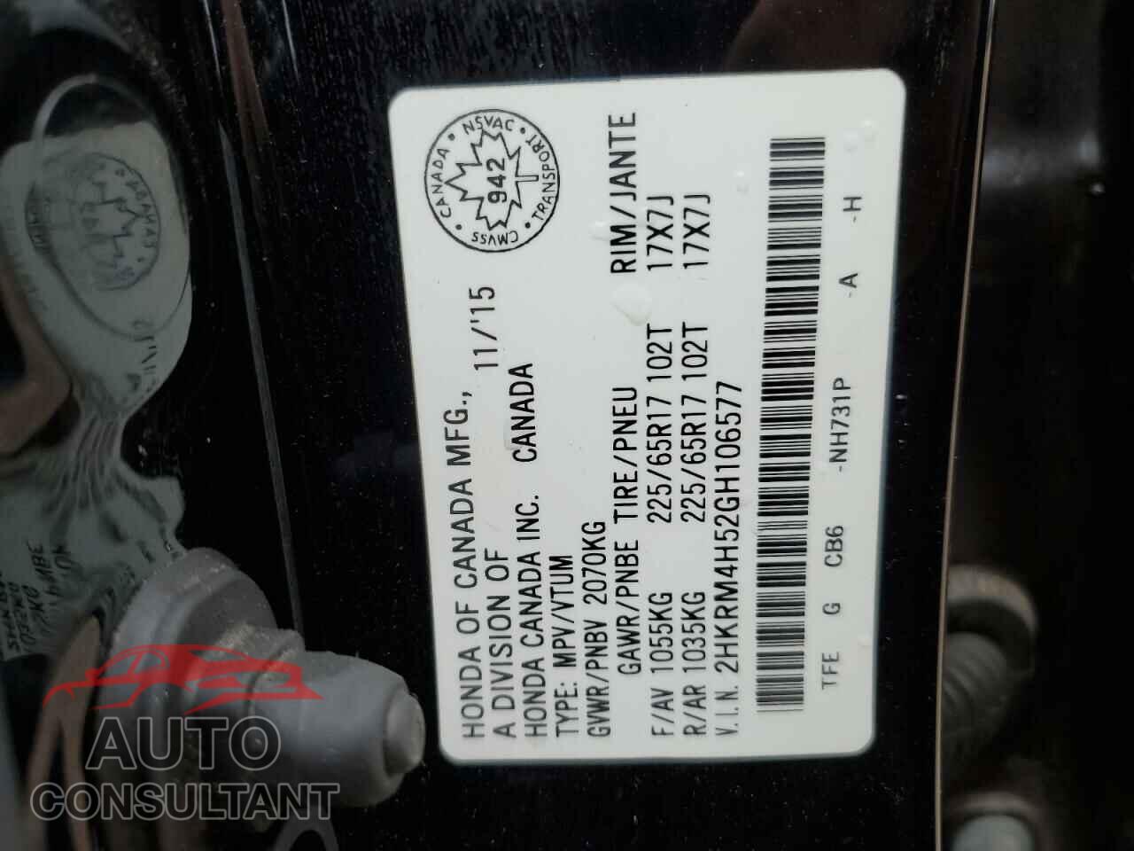 HONDA CRV 2016 - 2HKRM4H52GH106577