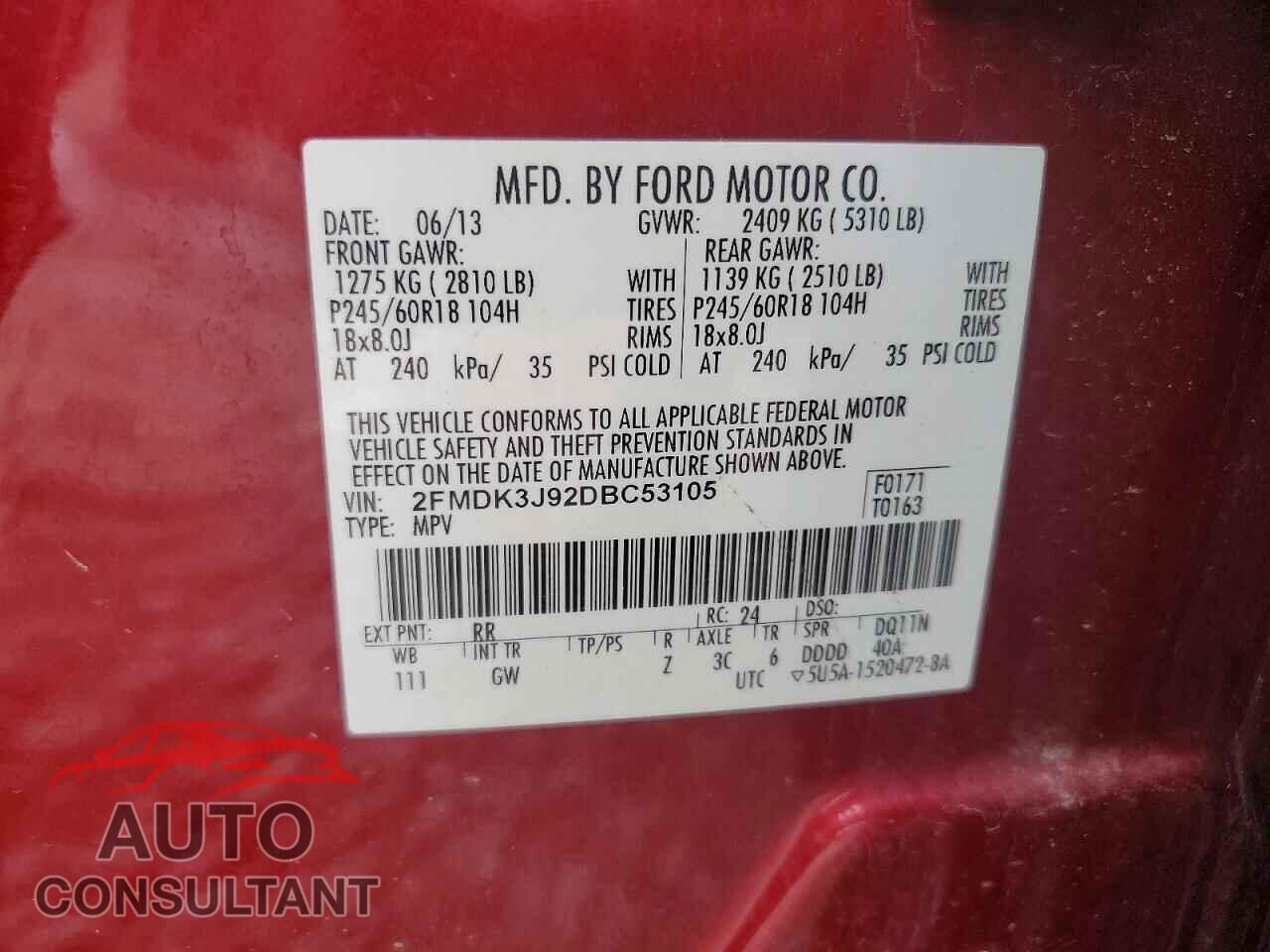 FORD EDGE 2013 - 2FMDK3J92DBC53105